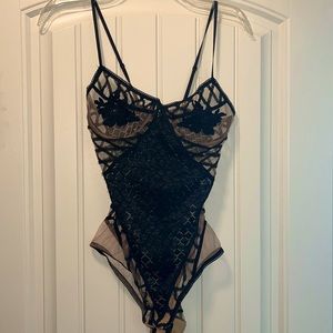 For Love and Lemons Skivvies black lace bodysuit